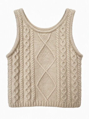 Zara Cable Knit Sweater Vest in Cream Size 13-14